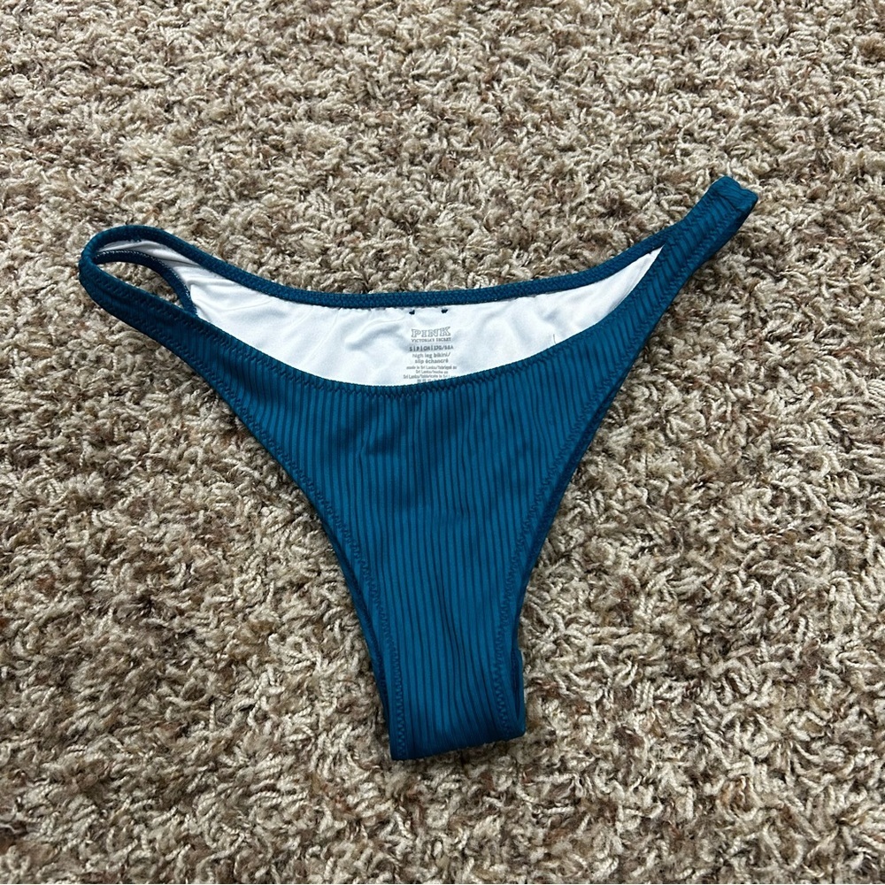 Pink Victoria’s Secret High Leg Bikini Size Small Blue Ribbed